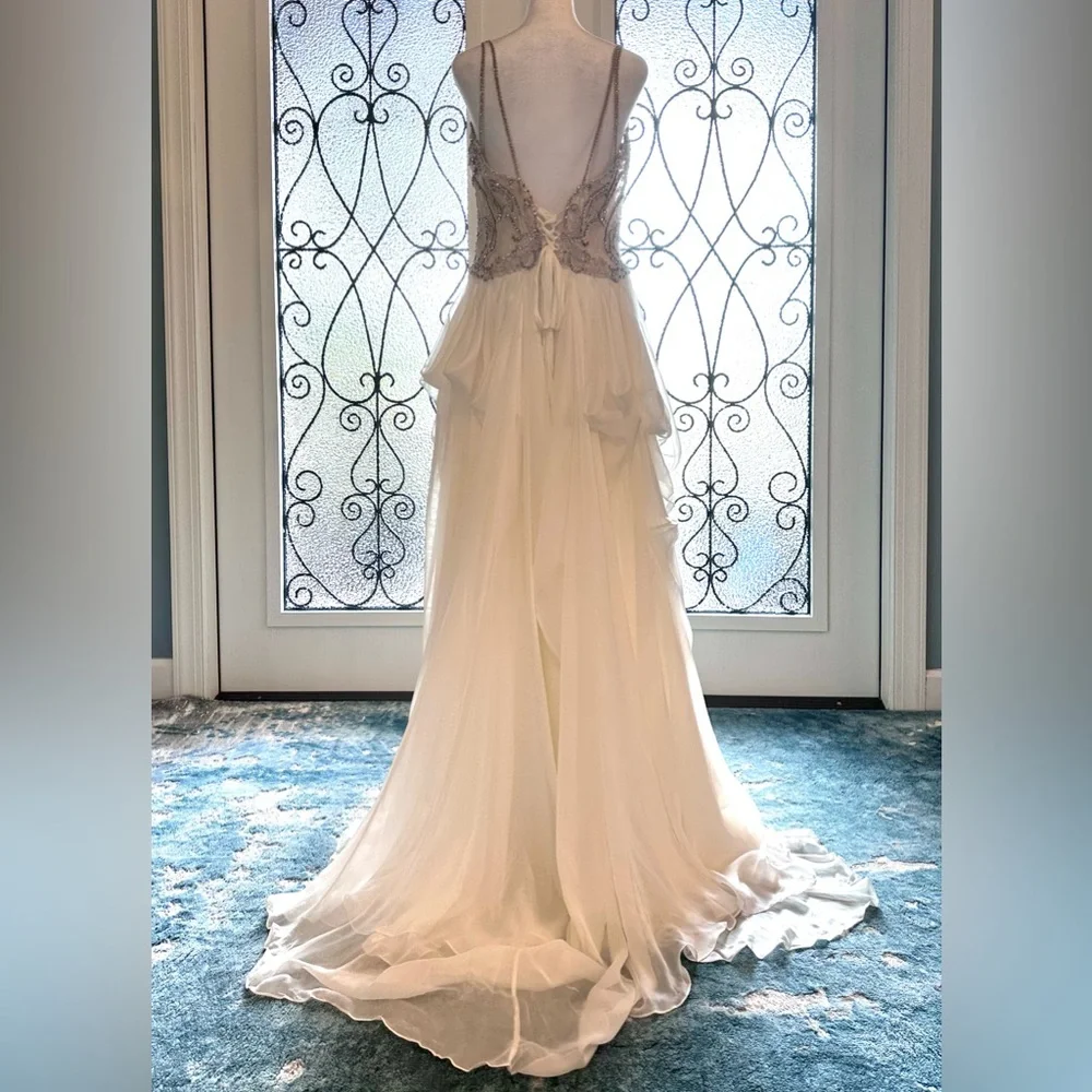 Customized Martina Liana 938 Boho Ivory Silk And Lace Wedding Dress Size 12 US - Picture 6 of 16